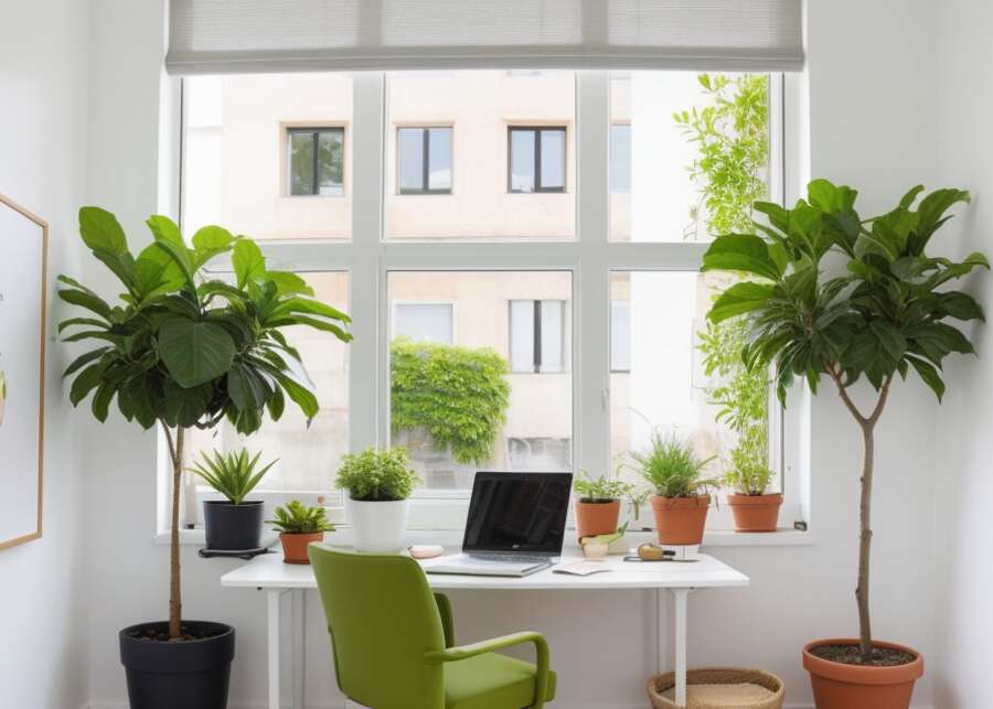 Bureau avec plantes